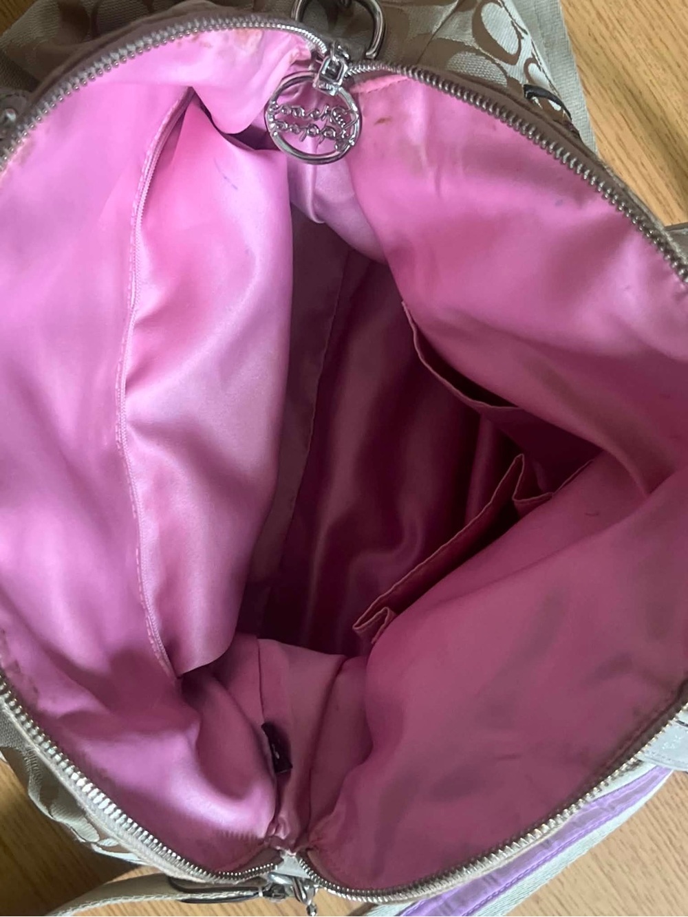 Coach Beige Signature Canvas Hobo with Pink and Purple Floral Accents - Picture 10 of 14